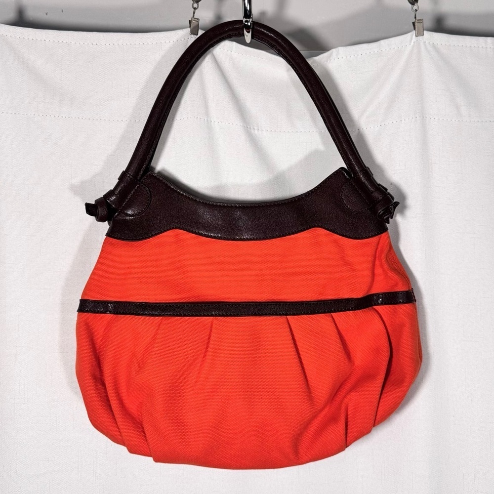 Simply Vera Vera Wang Orange Canvas Shoulder Bag with Brown Trim